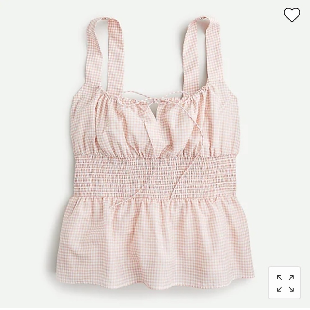 J Crew Gingham Smocked Waist tank top! New without tags. Front tie with V.